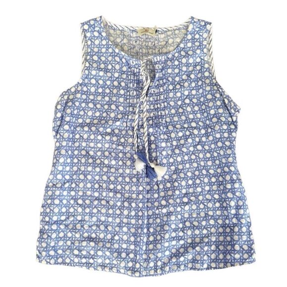 Vineyard Vines Tank Painted Rattan Linen Pintuck Shell Top Medium - Picture 1 of 6
